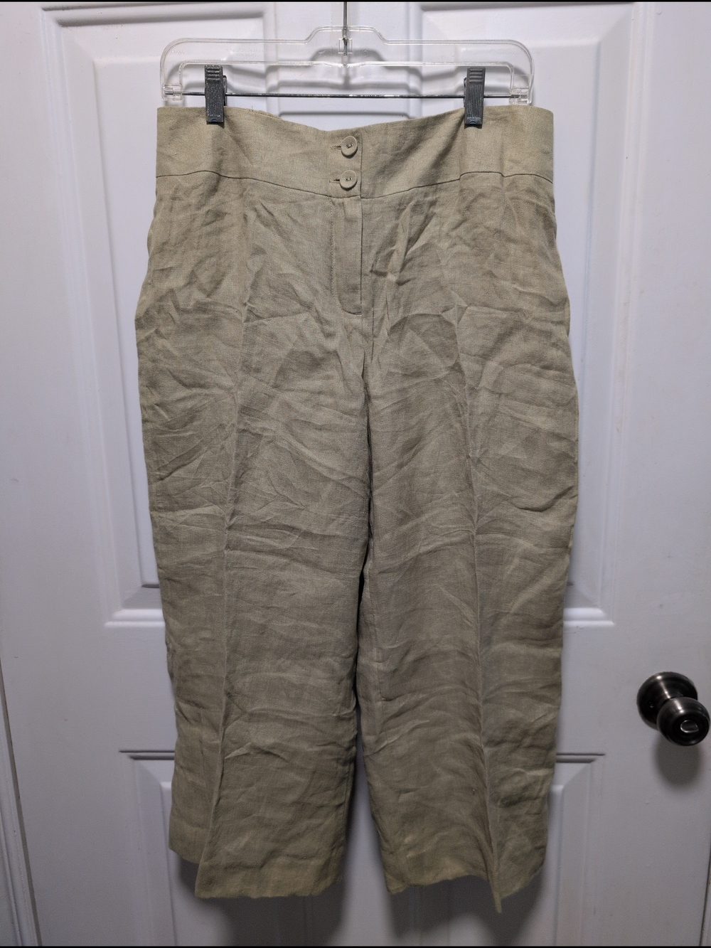NIC+ZOE Beige High-Waist Wide-Leg Crop Chinos